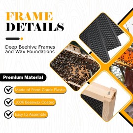 BeeCastle 10 Pack Beehive Frames and Wax Foundations for Deep Brood Bee Hives with Wooden Bee Hive Frames and 100% Beeswax Coated Foundations, 9-1/8-Inch (Black)