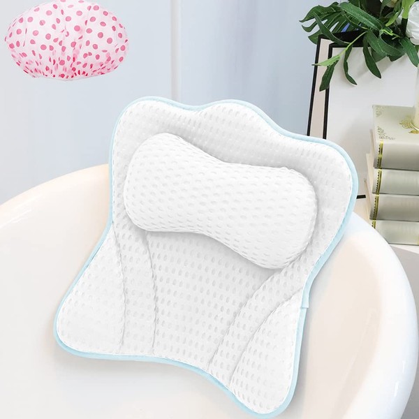 Bath Pillow for Tub, CielClair Bathtub Pillow Headrest, Thick Ergonomic Spa Pillow with Neck Shoulder Back Support, 4D Air Mesh Bathtub Cushion with 6 Non-Slip Suction Cups for Soaking Tub, White