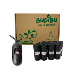 Budibu Kedi Köpek Kaka Poşeti Evcil Hayvan Dışkı Kaka Torbası Taşıma Kapsülü ve 12 Rulo (180 Poşet) (Siyah)