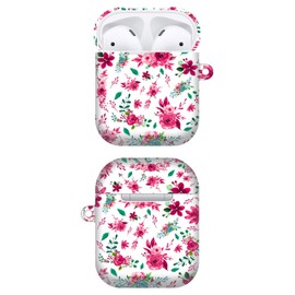 GlamCase for AirPods 2nd & 1st Generation Case, AirPods 1/2 Case - Floral Pink Pattern Design Printed Cute Plastic Hard Protective Designer AirPod Case/Cover for AirPods 1st / 2nd Generation