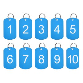 sourcing map Numbered Tag, Aluminum Key Tags Metal ID Tags, 1-10 Numbers with Ring Blue Rectangle for Decoration, Pack of 10