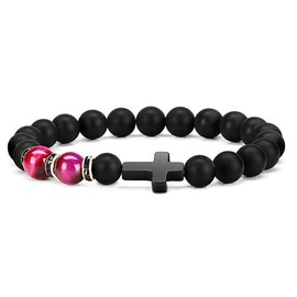 Hemasa Tiger Eye Stone Bracelet Cross Natural Stone Beads Vintage Matte Bead Bracelet