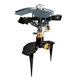 Lawn Pulsating Impact Sprinkler 300004, Heavy Duty, Adjustable to 360 Degrees on 3-Prong Metal Step Spike by New England Garden Tools