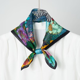 QIUTIMIY Mulberry Silk Scarves for Women Lightweight 21"x21" Square Scarf Small Neckerchief Women Digital Printed Head Wrap((53cm) Square Scarf 16)