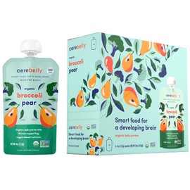 Cerebelly Baby Food Pouches – Broccoli Pear (Pack of 6), Organic Fruit & Veggie Purees, Great Snack for Toddlers, 16 Brain-supporting Nutrients from Superfoods, No Added Sugar