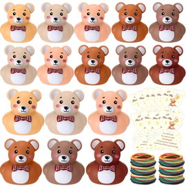 HyDren 72 Pcs Rubber Bear Bath Toys Includes 24 Squeak Floating Toys 24 Cards 24 Elastic Rubber Bands for Kids Bath Birthday Cruise Hiding Game Baby Showers Party Favors(Duck Shape)