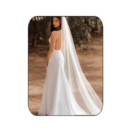 EASEDAILY Wedding Veils Ivory Long Cathedral Length 1 Tier Bridal Tulle Veil with Comb for Women and Brides (A-118 Length-118 Width, B-Ivory)