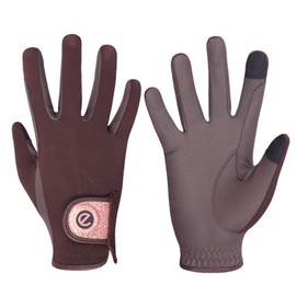 eGlove - eQUEST GripPro X-LITE Horse Riding Gloves - Lightweight, Breathable, Grippy Non-Slip Material - Comfort Mesh Back - Touchscreen Gloves (BROWN - ROSE GOLD GLITTER CUFF, XS)