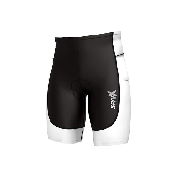 Sparx Men's Activate Tri Shorts Swim Bike Run Cycling Triathlon Shorts (Black/White, Small)