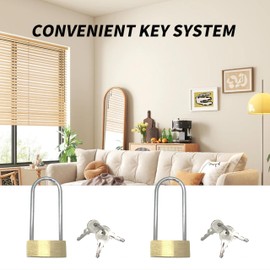 2 Pack Long Locks with Key Long Shackle Weatherproof Padlocks Keyed Alike Solid Brass Light Duty 1-1/2" Wide Body Marine Padlock Anti Rust Ideal for Gates Outdoor Use Secure Locking in All Weather