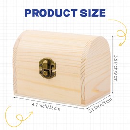 ADXCO 4 Pieces Unfinished Wood Treasure Chest Pine Wood Box with Hinged Lid Wooden Mini Treasure Box for DIY Crafts Art Hobbies Projects Jewelry Gift Storage, 4.7 x 3.5 x 3.1 Inch