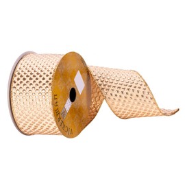 Vickerman 2.5" x 10 yd Champagne with Champagne Spots Ribbon, Seasonal Christmas Ribbon for Gift Wrapping, Tree Decor