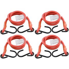 HELIDA Bungee Cords with Hooks, 3/8 Inch Thick Round Bungee Cord Heavy Duty Strong Hooks for Bike Rack, Cart, Trunk, Camping (32 inches, Red)