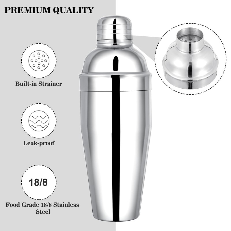 BARsics 24oz Stainless Steel Bar Cocktail Shaker, 1oz/2oz Jigger and