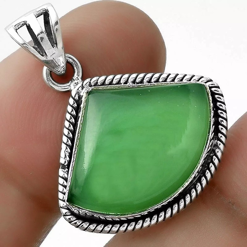 DESIRE GEM Natural Green Onyx 925 Sterling Silver Pendant Earrings