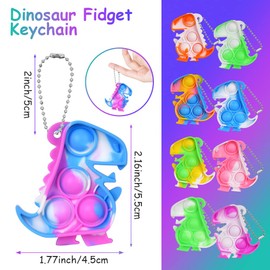 Ainiv 48 PCS Mini Fidget Pop Bubble Toys, Dinosaur Squeeze Toys with Keyring, Cute Poppet Bubble Sensory Toys, Stress Anxiety Relief Toys Desk Toy Wrap for ADHD, Autism, for School Kids Office Adult