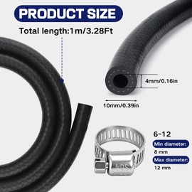 4mm Fuel Line Hose Kit, NBR Rubber Fuel Pipe Set, 1 Meter Diesel Heater Fuel Pipe with Stainless Steel Hose Clamps, Replacement Upgrade Kit for Lawnmower, Tractor, Car, Truck, Small Engine (4mm)