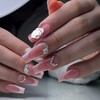 Long Square Press on Nails Pink Fake Nails French Tip