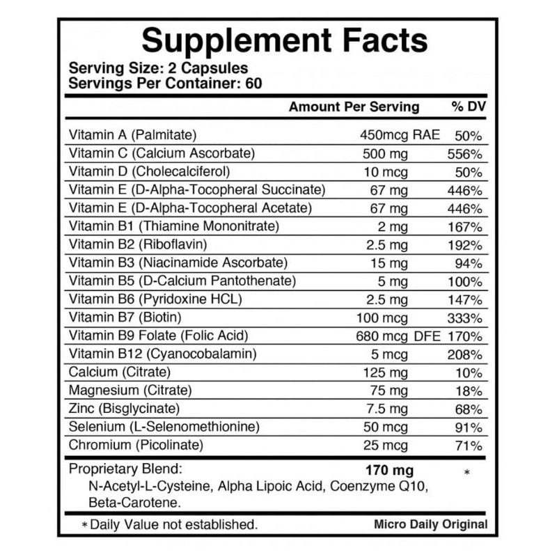 Micro Daily Supplement; 1 Month Supply. MMF Maximum Micronutrient Formula