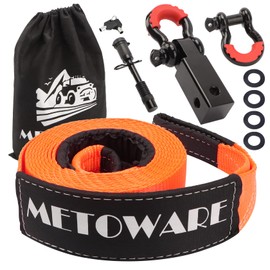 METOWARE Heavy Duty Tow Strap Recovery Kit - 3" x 20ft(35,000lbs) Tree Saver Winch Strap + 3/4" D Ring Shackles(2pcs) +2" Shackle Hitch Receiver + 5/8 Locking Pin + Storage Bag - Truck SUV ATV