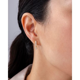 PAVOI Rhodium Plated Sterling Silver Posts Cubic Zirconia Bar Flat Backs Stud Earrings for Women - Earscape Drop Dangle Round CZ Mini Stud Earrings, White Gold, Cubic Zirconia