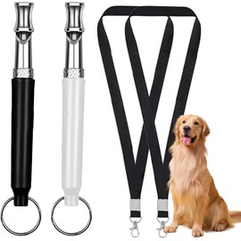 Lhovujo 2 Pack Dog Whistle – Adjustable Silent Whistle for Dog Training, Anti-Barking Solution, with Lanyard (Black and White)