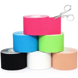 Cinta Kinesiologica, Kinesiology Tape de Colores 6 Rollos,Resistente al Agua, 5 cm*5m, Vendaje Neuromuscular Sin Cortar,Proporciona Apoyo para Articulaciones & Músculos. Vendaje Neuromuscular Sin Cortar,para Entrenamiento y Recuperación Muscular,Respirabl