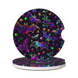 Neukim 2pcs Car Cup Holder Coaster Car Coaster Bright Neon Stars Bats Absorbent Car Coaster Absorbent Drink Coaster for Car Decor Auto Accessories