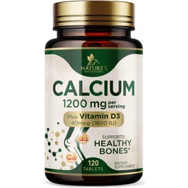Calcium 1200 mg with Vitamin D3 - Bone Health Supplement, Vitamin D & Calcium Supplements for Women & Men - Bone Strength, Teeth & Immune Support, Nature's Calcium Pills, Bottled in USA - 120 Tablets