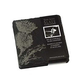 Just Slate JS/C/S4/T Coasters, Thistle, Set of 4, Black