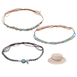 CHGCRAFT 3Pcs 3 Styles Western Cowboy Hat Bands GlassBeads Hats Belt Replacement for Men Women Cowboy Caps, Bend Brim Fedora Cap Multicolor