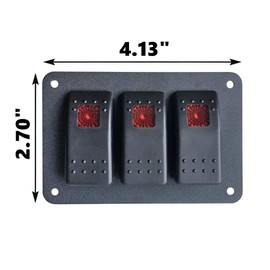 MGI SpeedWare 3 LED Rocker Switch Panel, 12/24vDC Automotive and Marine, Black Powdercoat Steel (Red)