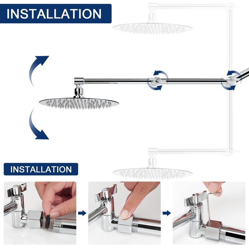NearMoon Adjustable Shower Arm, Shower Extension Arm Universal Connection, Rise