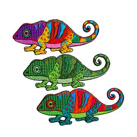Pack 3 Chameleon Embroidered Iron on Patches Fabric Appliques Crafts Lizard Patch Gecko Patches Salamander Patches Wildlife