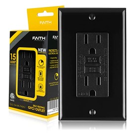 Faith 15A GFCI Outlet, Non-Tamper-Resistant GFI Duplex Receptacles with LED Indicator, Self-Test Ground Fault Circuit Interrupter with Wall Plate, ETL Listed, Black