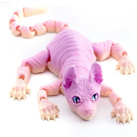 QINGMIAO 3D Printed Cat, Articulated Hairless Cat Toys for Adult, 3D Print Animals Fidget Toys Decor for Stress Relief, 3D Printing Cute Cat Desktop Pet (Rianbow)