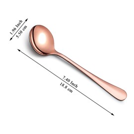 Kyraton Rose Gold Soup Spoons 12 Pieces, Stainless Steel Round Stainless Steel Bouillon Spoons, Table Spoons, Dinner Spoons, Dishwasher Safe