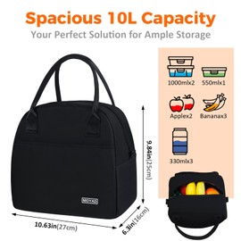 Moyad Lunch Bags for Women, 10L Reusable Insulated Lunch Bags Cooler Lunch Box for Women Work Travel Picnic Camping Outdoor, Black
