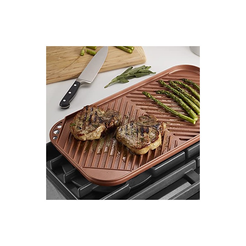 Tramontina Reversible Double Burner Non Stick Grill-Griddle, Quantanium Reinforced Nonstick