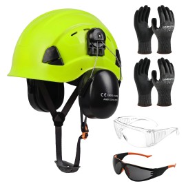 Forestry PPE Kit Hard Hat and Ear Protection Safety Glasses Anti Cut Gloves Logging Safety Gear for Tree Work and Outdoor JobsSafety Helmet Type: Without Visor, Color: Green, Material: L SIZE Gloves
