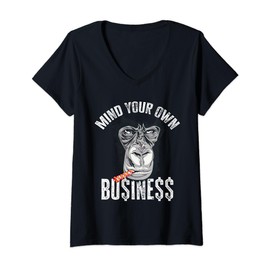 Women's Mind Your Monkey Business Gorilla Business Wildlife Ape V-Neck T-Shirt, black