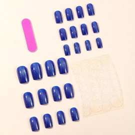 24 Pcs Cat Eye Press on Nails Square Fake Nails Blue Glitter Acrylic Nails Medium False Nail with Glue Full Cover Stick on Nails Winter Press on Nails Glossy Glue on Nails Artificial Nails for Women