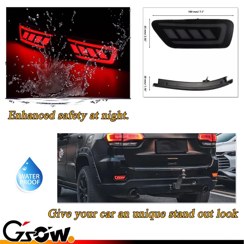 GSOWO 2 Pcs Red LED Rear Bumper Reflector Lights for