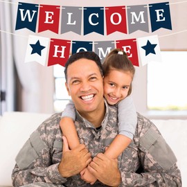 Pre-Strung Military Welcome Home Banner - NO DIY - Patriotic Welcome Home Banner - Pre-Strung on 6 ft Strand - USA Red White & Blue Homecoming Return Party Decorations & Decor. Did we Mention no DIY?