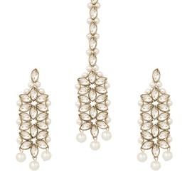 Aheli Ethnic Pearl Layered Bridal Necklace and Earring Set Maang Tikka Indian Bollywood Festive Jewelry Set for Women Girls