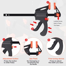 WAIZHIUA 6Pcs Quick Grip Clamps 4 Inch F Wood Clamps Ratchet Bar Clamps One Hand Quick Release Clamp Tool Set for Manual Work, DIY Handmade Craft, Woodworking