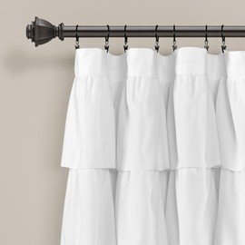 Lush Decor, White Ruffle Window Curtain-Vintage Chic Farmhouse Style Panel for Living, Dining Room, Bedroom (Single), 84” x 50 L