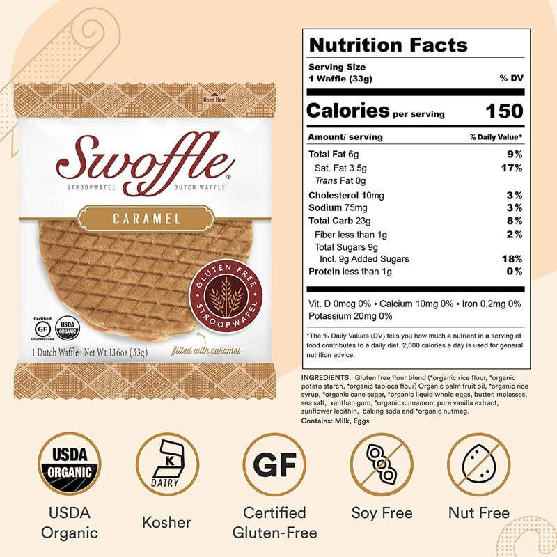 Gluten Free Organic Stroopwafels by Swoffle - Caramel Filled |