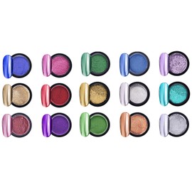 Holzsammlung 15 Farbe Chrom Nagel Pulver, Nagel Puder Set mit Spiegeleffekt Chrom Powder Pigment Powder Glitzer Set, Ultra Funkelnder Optischer Chamäleon Zauberspiegel Pulver für Nagel Dekoration