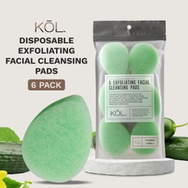 KOL Face Scrubber, Cucumber Infused Exfoliating Facial Cleansing Pads, Disposable Exfoliator Face Sponge for Daily Face Cleaning and Makeup Removal, 6 Count